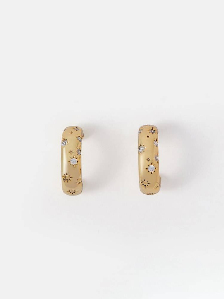 Accessorize 14ct Gold Star Diamanté Hoop Earrings - Image 1 of 3 Accessorize 14ct Gold Star Diamanté Hoop Earrings - Image 1 of 3