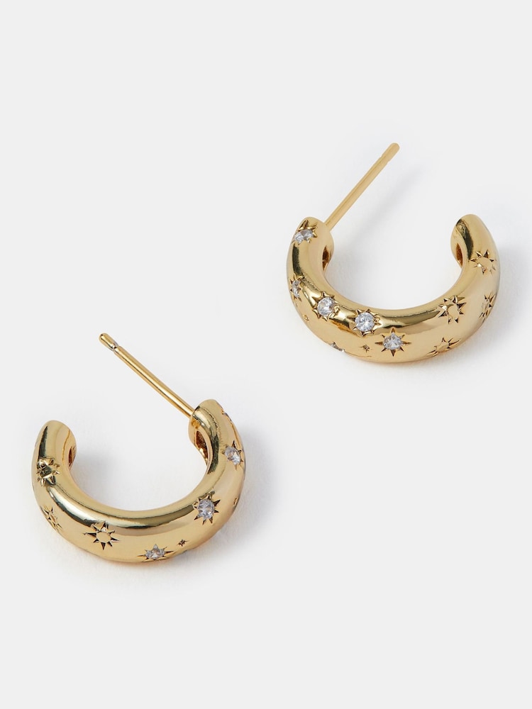 Accessorize 14ct Gold Star Diamanté Hoop Earrings - Image 2 of 3 Accessorize 14ct Gold Star Diamanté Hoop Earrings - Image 2 of 3