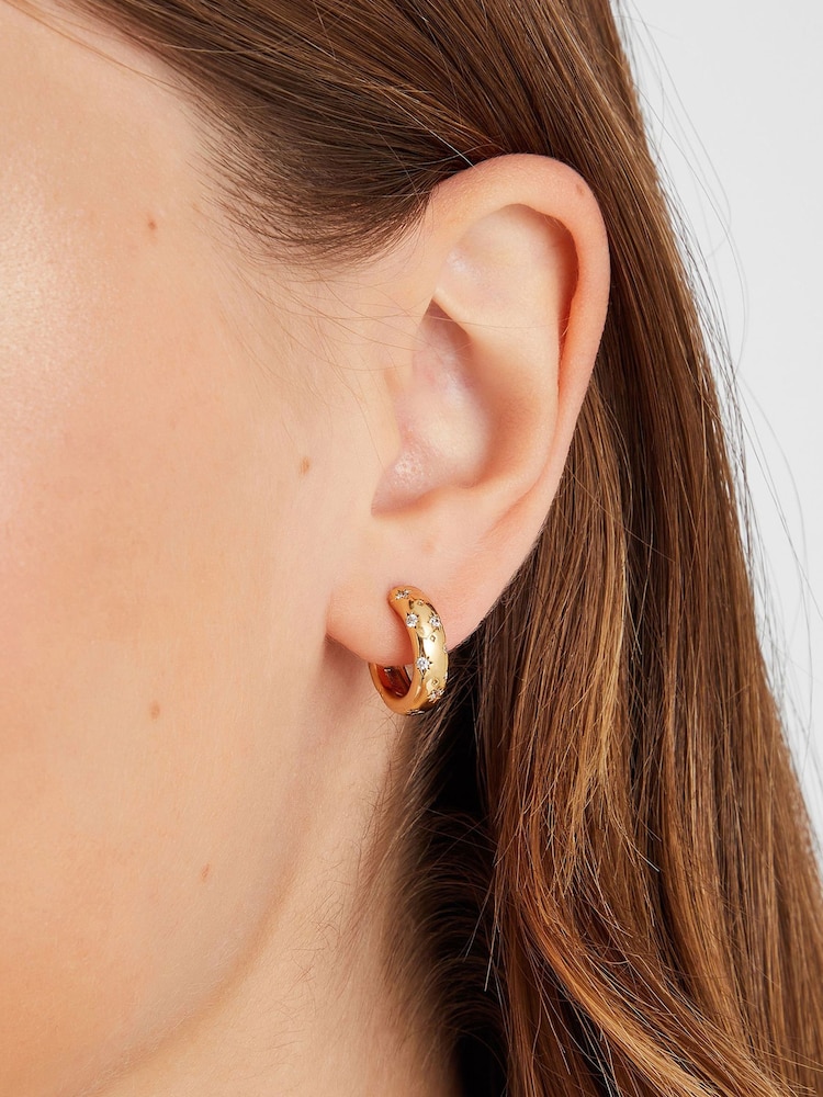Accessorize 14ct Gold Star Diamanté Hoop Earrings - Image 3 of 3 Accessorize 14ct Gold Star Diamanté Hoop Earrings - Image 3 of 3