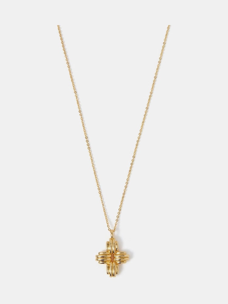 Accessorize 14ct Gold Ridge Cross Pendant Necklace - Image 1 of 2