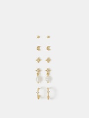 Accessorize 14ct Gold Pearl Stud & Hoop Earrings 5 Pack - Image 1 of 2