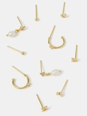 Accessorize 14ct Gold Pearl Stud & Hoop Earrings 5 Pack - Image 2 of 2