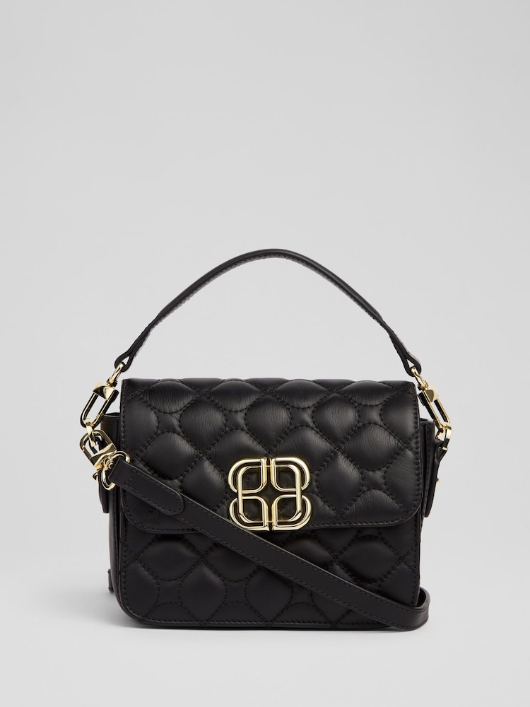 LK Bennett Black Florence Patent Curve Flap Clutch Bag - Image 1 of 5