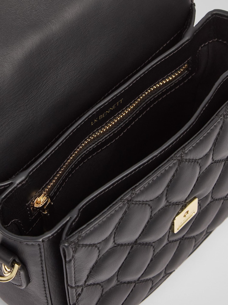 LK Bennett Black Florence Patent Curve Flap Clutch Bag - Image 5 of 5