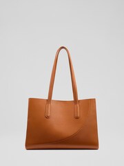 LK Bennett Brown Olivia Grained Leather Oloid Tote Bag - Image 1 of 3