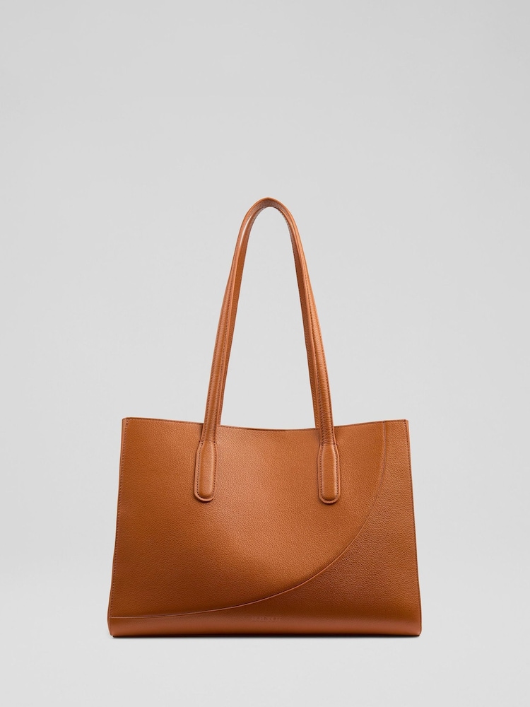 LK Bennett Brown Olivia Grained Leather Oloid Tote Bag - Image 1 of 3