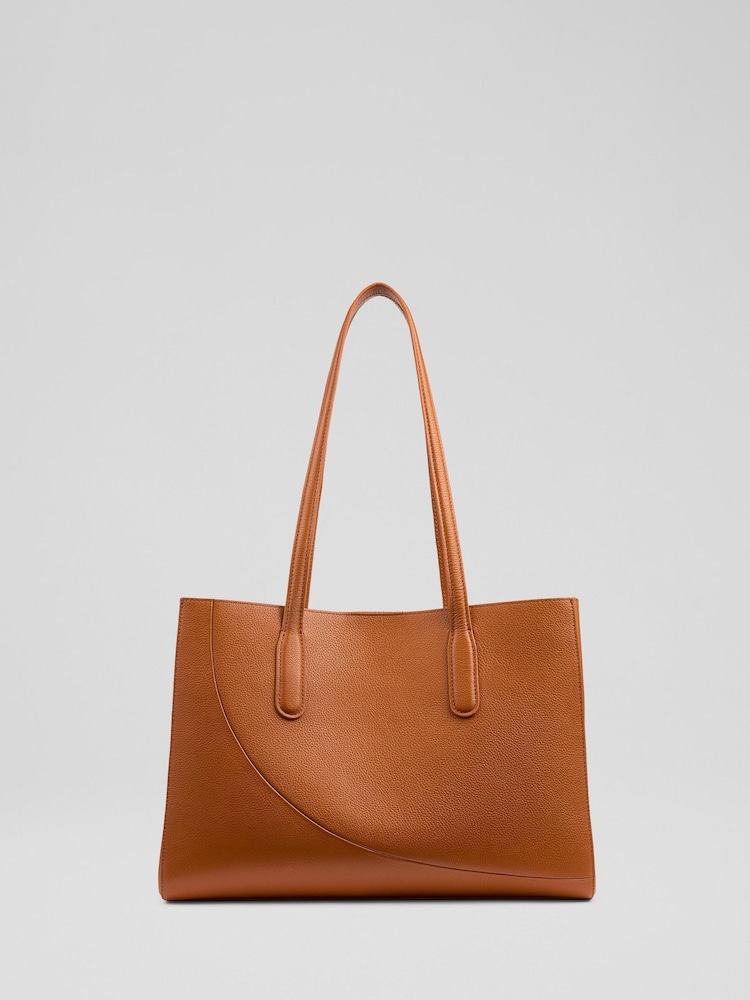 LK Bennett Brown Olivia Grained Leather Oloid Tote Bag - Image 2 of 3