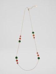 LK Bennett Green Jeanie Crystal and Gold Plating Three Drop Repeat Necklace - Image 1 of 2