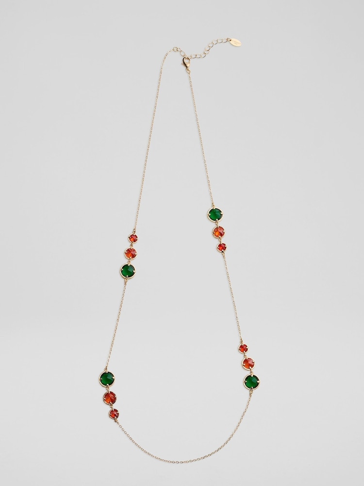 LK Bennett Green Jeanie Crystal and Gold Plating Three Drop Repeat Necklace - Image 1 of 2