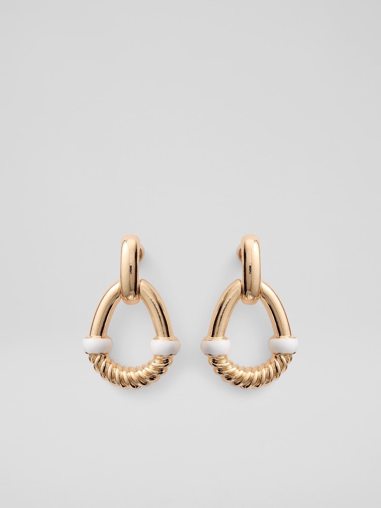 LK Bennett Silver Tone Romy Ribbed Enamel Mix Earrings - Image 1 of 1