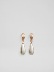 LK Bennett Gold Aria Metal Pearl Drop Hoop Earrings - Image 1 of 1