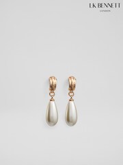 LK Bennett Gold Aria Metal Pearl Drop Hoop Earrings - Image 3 of 4