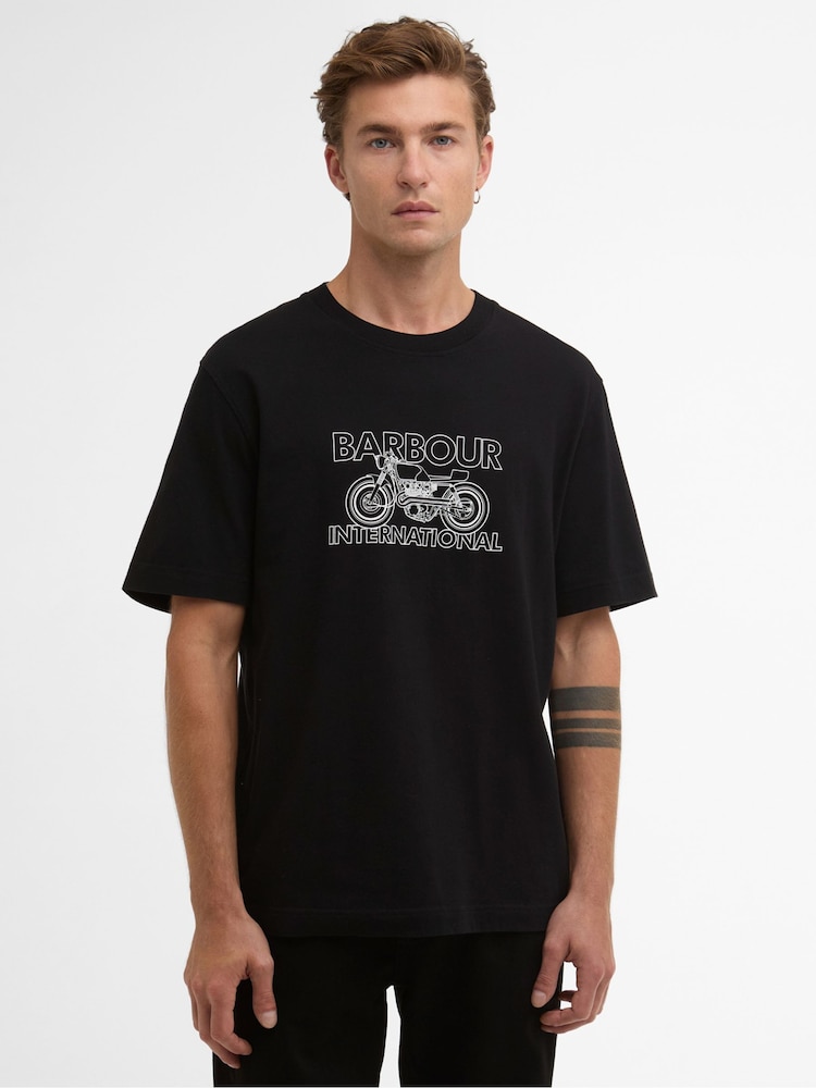 Barbour® International Black Cowl Motorbike Graphic T-Shirt - Image 1 of 6
