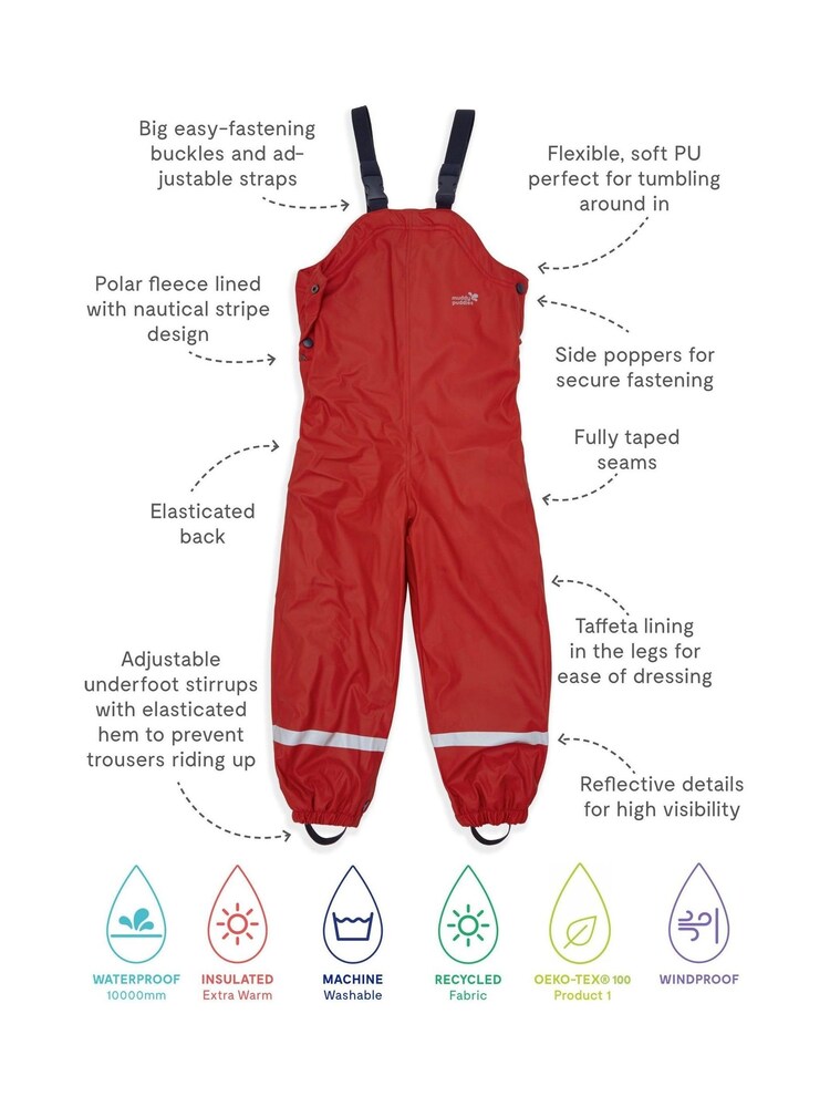 Muddy Puddles Red Waterproof Insulated Puddleflex Dungarees - Image 6 of 6 Muddy Puddles Red Waterproof Insulated Puddleflex Dungarees - Image 6 of 6