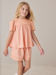 Laura Ashley Orange Broderie Anglaise Frill Top and Shorts Set - Image 1 of 10