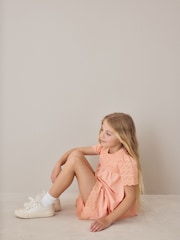 Laura Ashley Orange Broderie Anglaise Frill Top and Shorts Set - Image 3 of 10