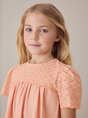 Laura Ashley Orange Broderie Anglaise Frill Top and Shorts Set - Image 4 of 10