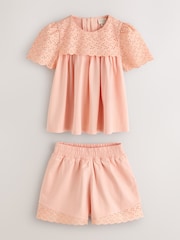 Laura Ashley Orange Broderie Anglaise Frill Top and Shorts Set - Image 7 of 10