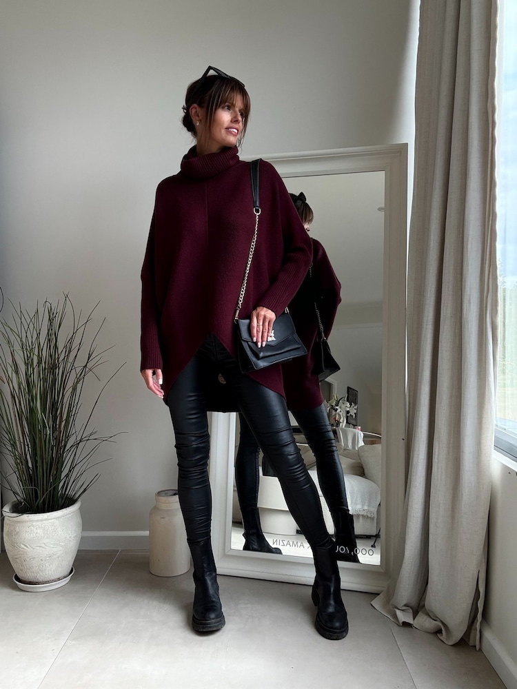 Style Cheat Rosewood Burgundy Longer Length Hope Knitted Jumper Dress - Image 1 of 5 Style Cheat Rosewood Burgundy Longer Length Hope Knitted Jumper Dress - Image 1 of 5