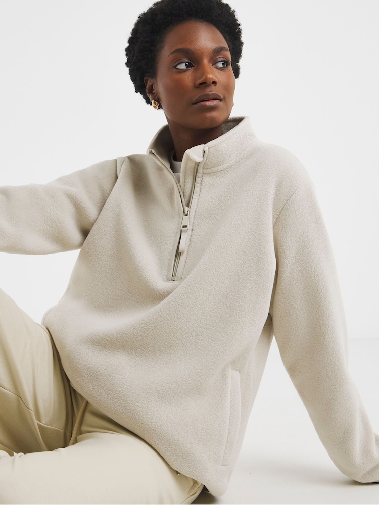 JD Williams Natural 1/2 Zip Longline Fleece - Image 1 of 4