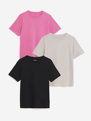 JD Williams Black /Natural/Pink Crew Neck Short Sleeve Top 3 Pack - Image 1 of 5