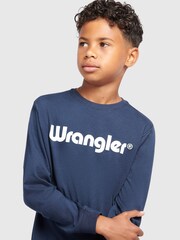 Wrangler Blue Long Sleeve Tubular Cotton T-Shirt - Image 5 of 8