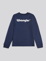 Wrangler Blue Long Sleeve Tubular Cotton T-Shirt - Image 6 of 8