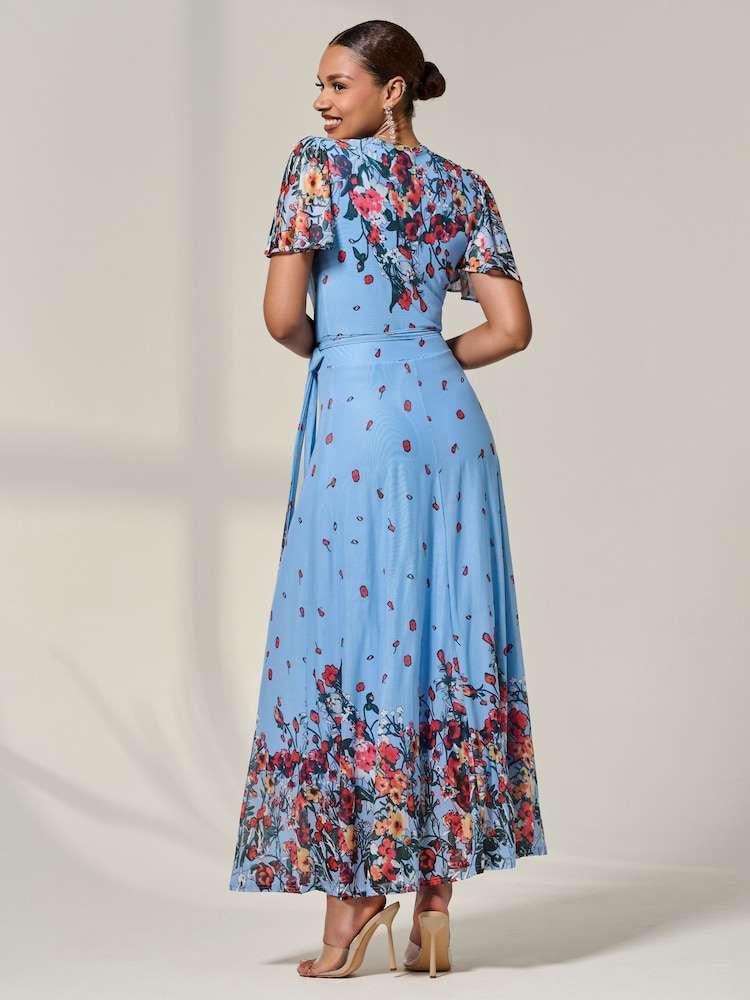Jolie Moi Blue Floral Print Mirror Wrap Maxi Dress - Image 2 of 6
