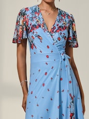 Jolie Moi Blue Floral Print Mirror Wrap Maxi Dress - Image 3 of 6