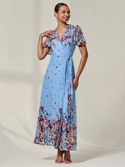 Jolie Moi Blue Floral Print Mirror Wrap Maxi Dress - Image 5 of 6