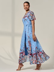 Jolie Moi Blue Floral Print Mirror Wrap Maxi Dress - Image 6 of 6