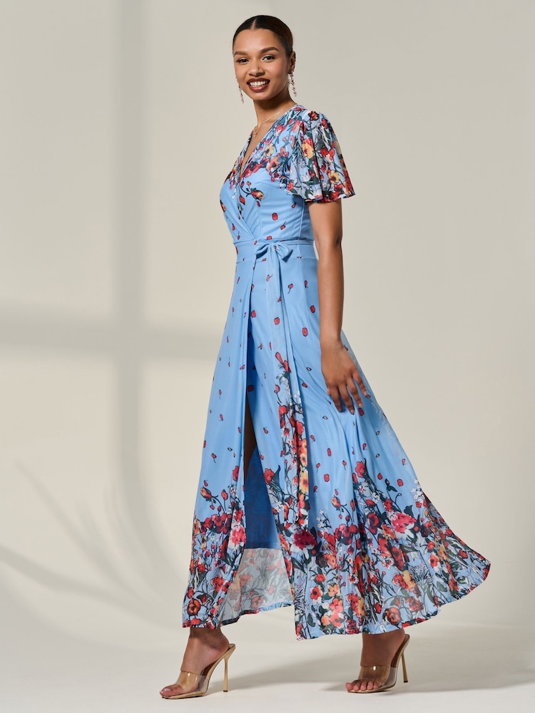 Jolie Moi Blue Floral Print Mirror Wrap Maxi Dress - Image 6 of 6