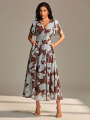 Jolie Moi Brown Layered Angel Sleeve Chiffon Maxi Dress - Image 1 of 6