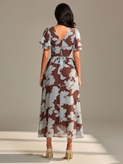 Jolie Moi Brown Layered Angel Sleeve Chiffon Maxi Dress - Image 2 of 6