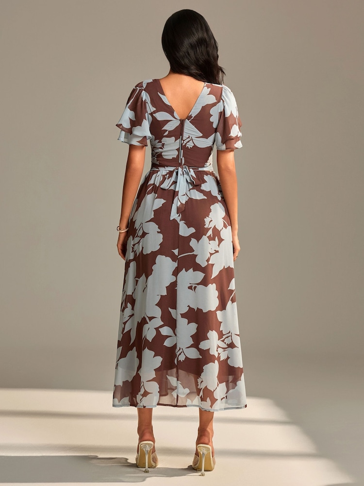 Jolie Moi Brown Layered Angel Sleeve Chiffon Maxi Dress - Image 2 of 6