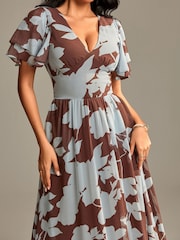 Jolie Moi Brown Layered Angel Sleeve Chiffon Maxi Dress - Image 3 of 6