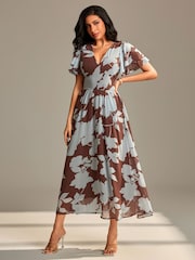 Jolie Moi Brown Layered Angel Sleeve Chiffon Maxi Dress - Image 5 of 6