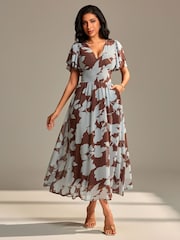 Jolie Moi Brown Layered Angel Sleeve Chiffon Maxi Dress - Image 6 of 6