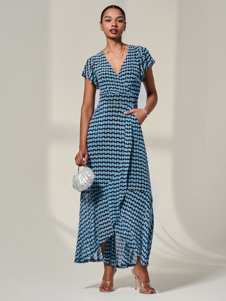 Jolie Moi Blue Printed Mesh Maxi Dress - Image 1 of 6