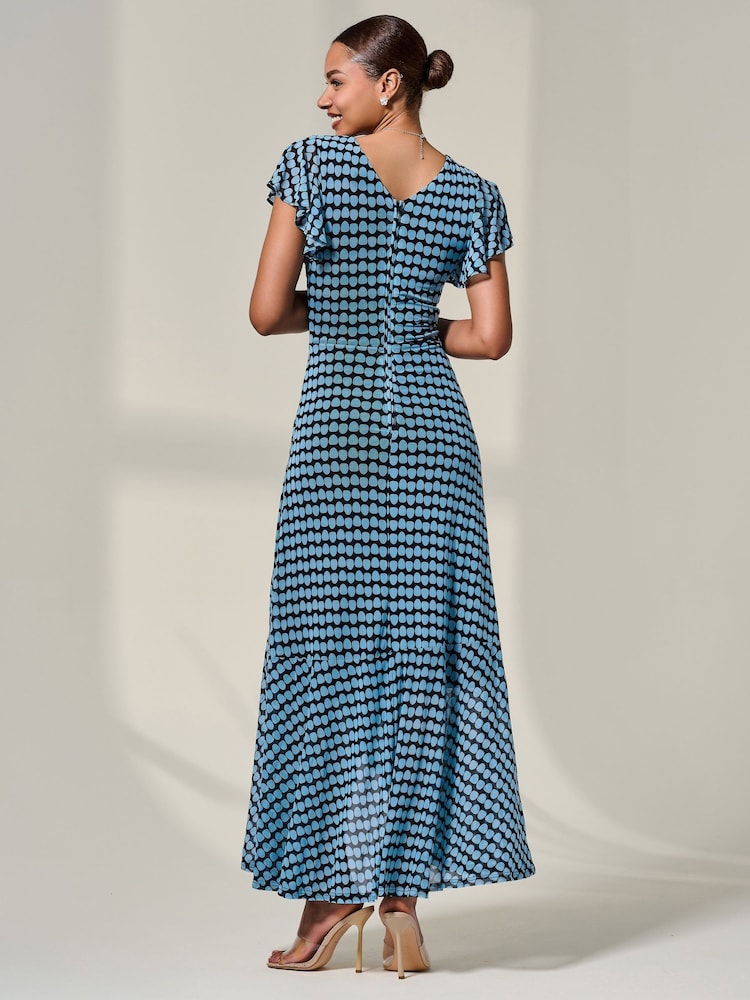 Jolie Moi Blue Printed Mesh Maxi Dress - Image 2 of 6