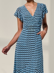 Jolie Moi Blue Printed Mesh Maxi Dress - Image 3 of 6