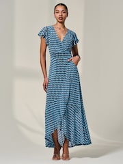 Jolie Moi Blue Printed Mesh Maxi Dress - Image 5 of 6