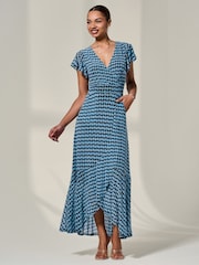 Jolie Moi Blue Printed Mesh Maxi Dress - Image 6 of 6