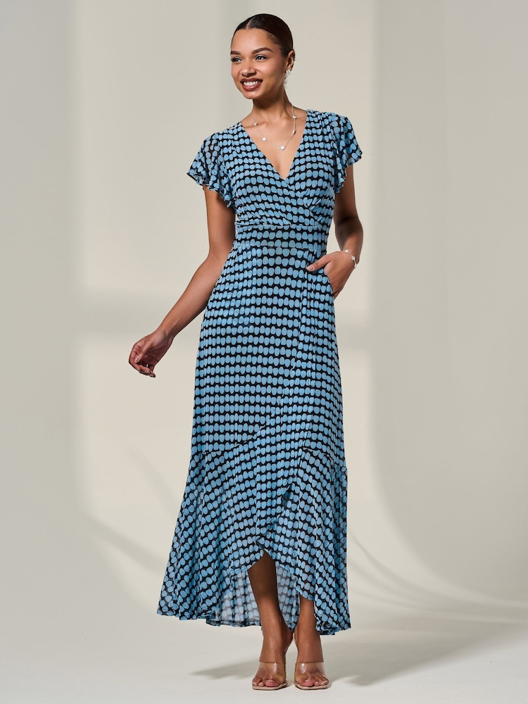 Jolie Moi Blue Printed Mesh Maxi Dress - Image 6 of 6