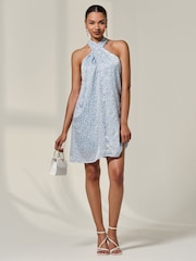 Jolie Moi Blue Twist Halter Neck Mini Dress - Image 4 of 6