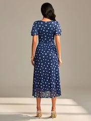 Jolie Moi Blue Flutter Sleeve Mesh Maxi Dress - Image 2 of 6