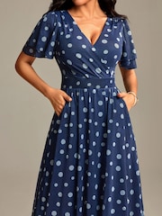 Jolie Moi Blue Flutter Sleeve Mesh Maxi Dress - Image 3 of 6