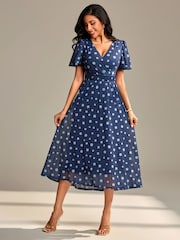 Jolie Moi Blue Flutter Sleeve Mesh Maxi Dress - Image 6 of 6