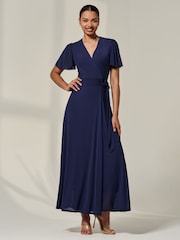Jolie Moi Angel Sleeve Wrapped Mesh Maxi Dress - Bild 1 von 6