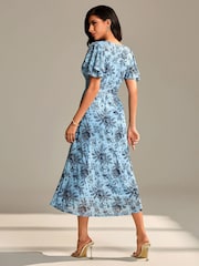 Jolie Moi Blue Flutter Sleeve Mesh Maxi Dress - Image 2 of 6